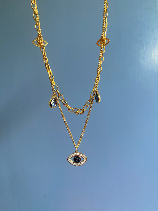 Double layered evil eye necklace